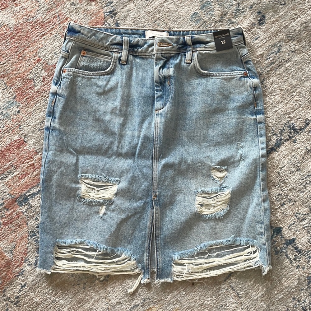 River Island Destroyed Denim Skirt